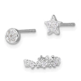 Sterling Silver Rhodium-plated Polished CZ Star/Circle/Ear Cuff Set of 3 Single Earrings Set